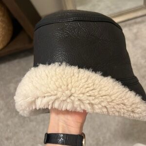 Kulakovsky Black Leather Sheepskin Bucket Hat